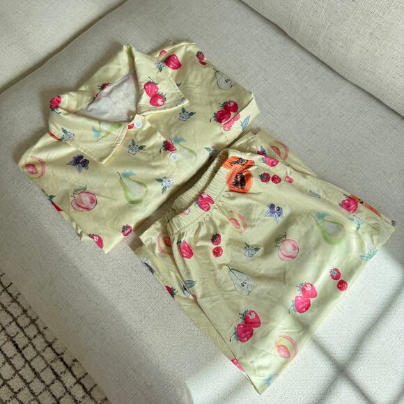 NWOT Butter Yellow Fruit Printed Pajama Long Sleeve Pants Set - Picture 1 of 8